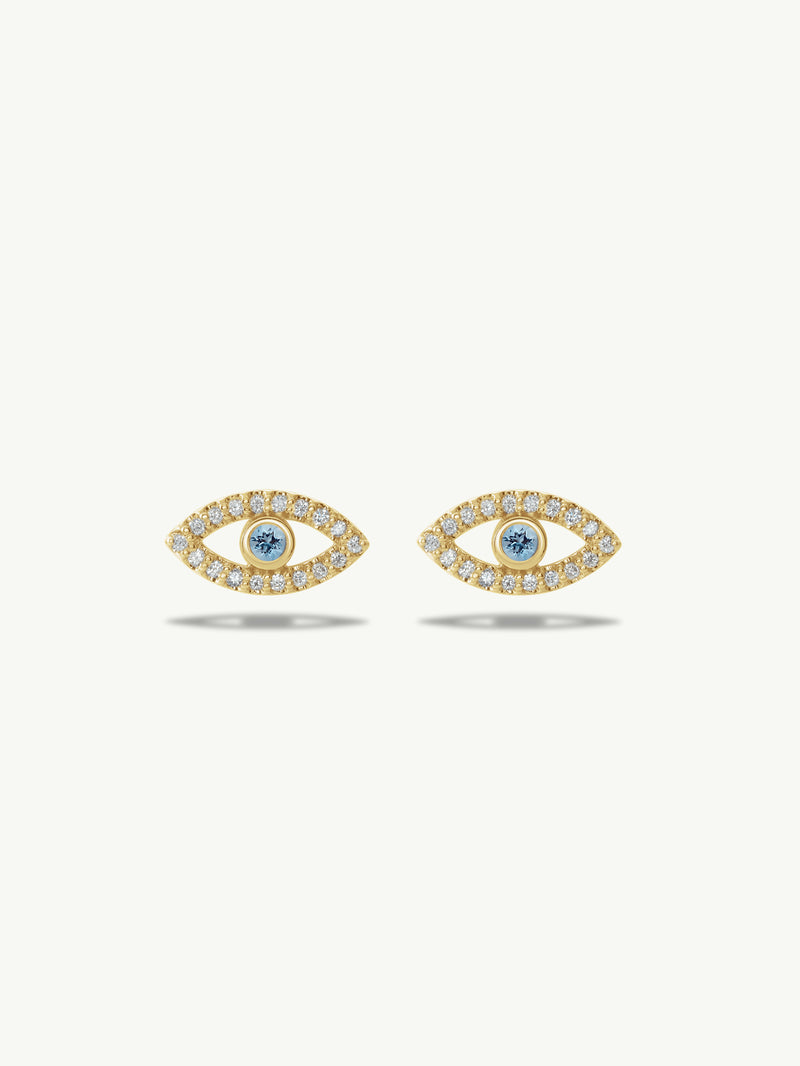 Evil Eye Stud Earrings With Aquamarine