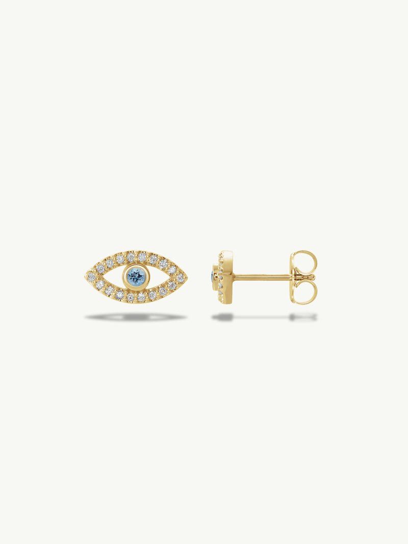 Evil Eye Stud Earrings With Aquamarine