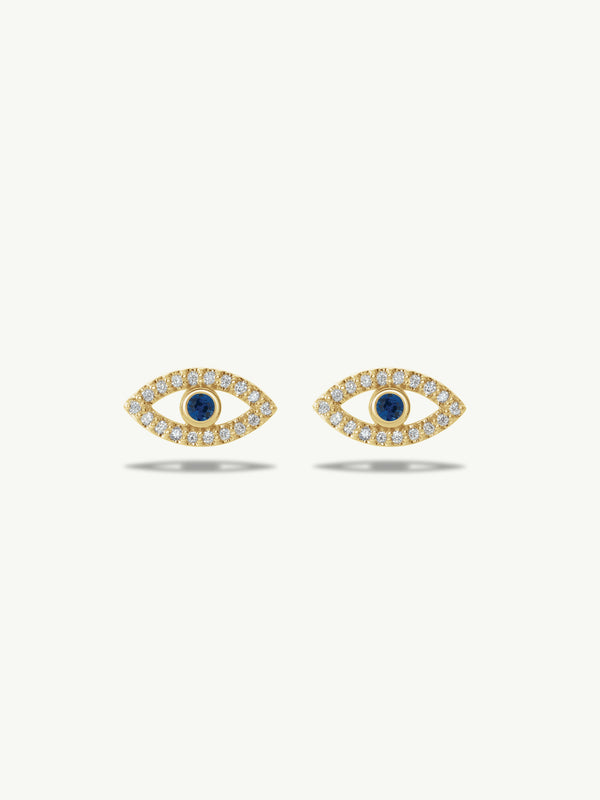Evil Eye Stud Earrings With Blue Sapphires