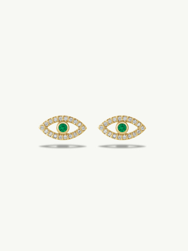 Evil Eye Stud Earrings With Emeralds