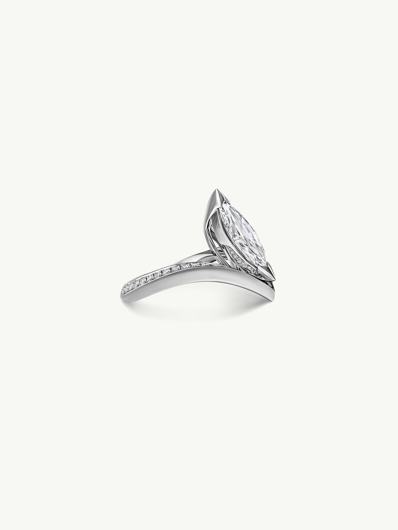 Yasmeen Ring with Brilliant Marquise-Cut White Diamond In 18-Karat White Gold