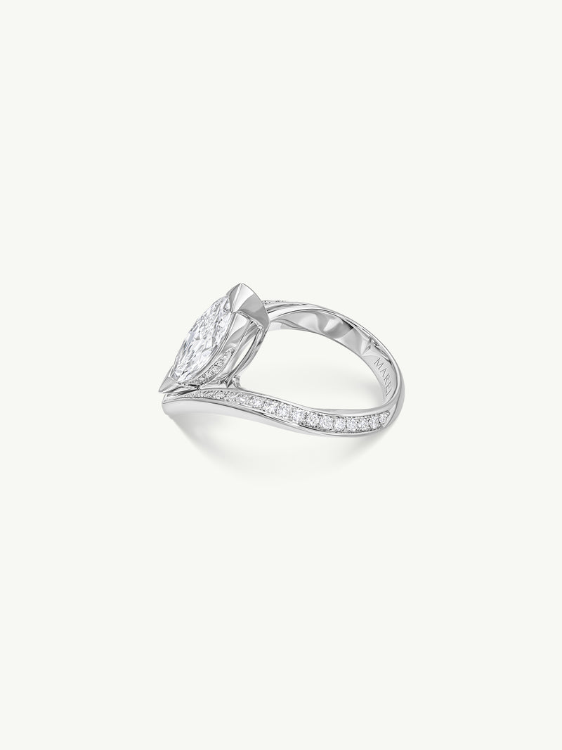 Yasmeen Ring with Brilliant Marquise-Cut White Diamond In 18-Karat White Gold