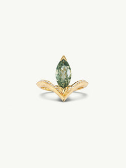 Yasmeen Ring with Brilliant Marquise-Cut Natural Green Sapphire In 18-Karat Yellow Gold
