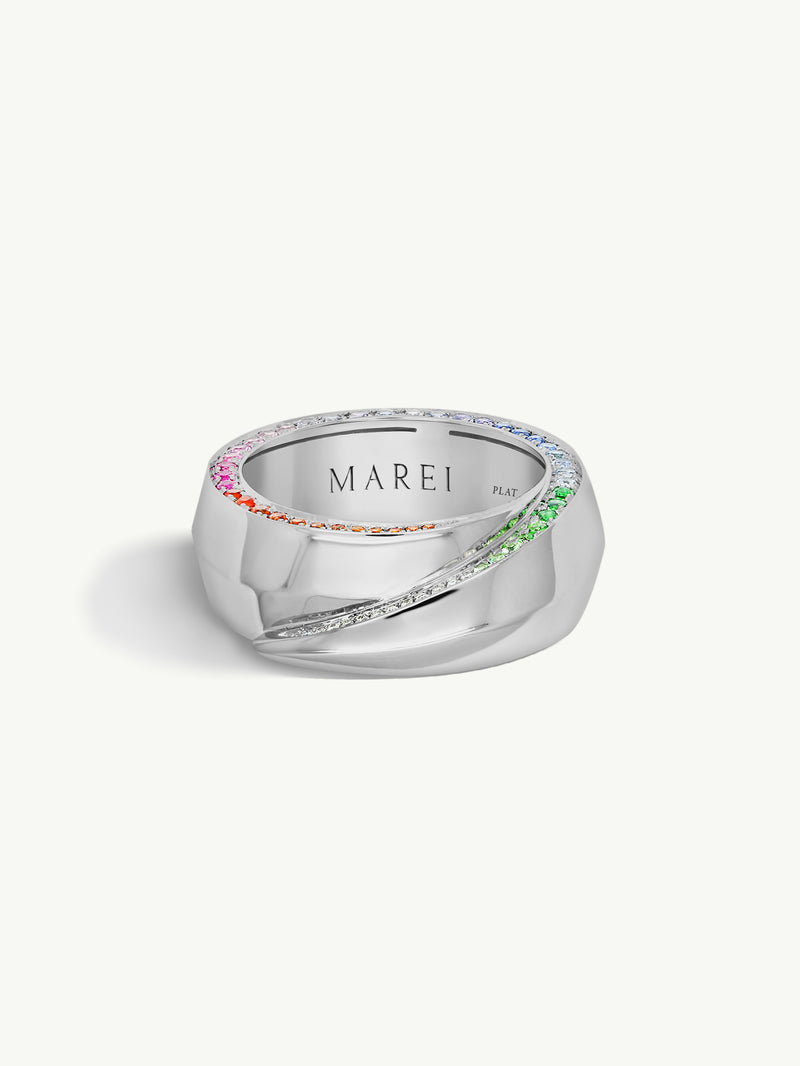 Sahara Oasis Ring With Pavé-Set Brilliant-Cut Diamonds and Rainbow Ombré Sapphires In 18K White Gold, 8mm