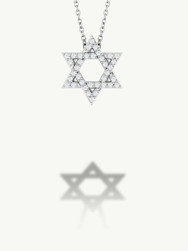 Star of David Pendant Necklace With Pavé-Set Diamonds, 0.17 CTW