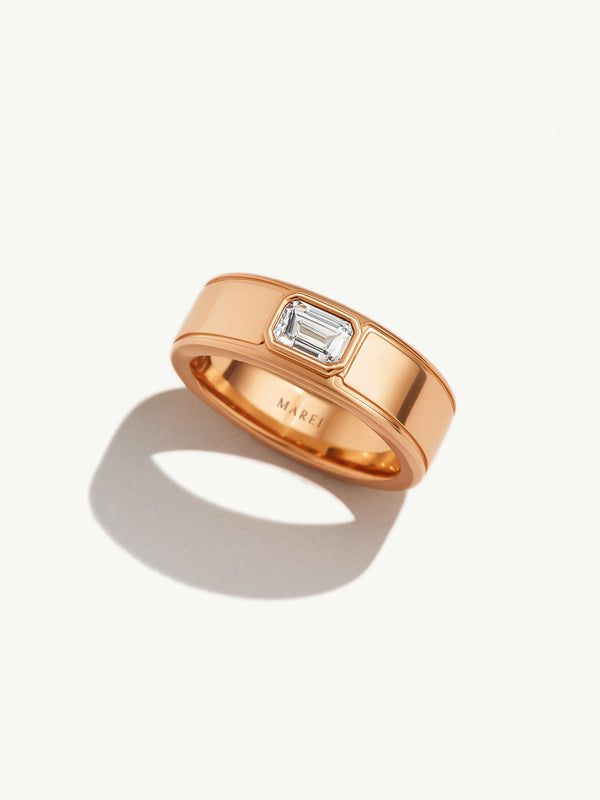 Monolith Men's Ring With Emerald-Cut Diamond In 18K Rose Gold, 0.50 CTW
