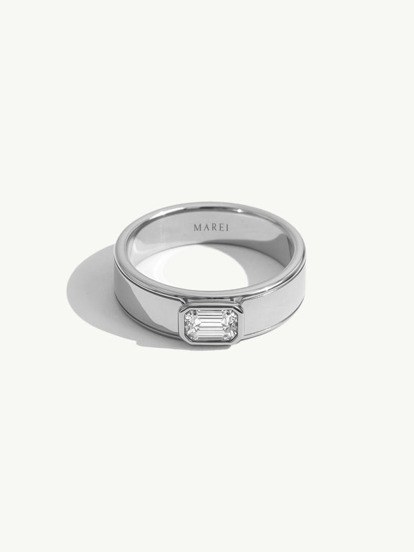 Monolith Men's Ring With Emerald-Cut Diamond In 18K White Gold, 0.50 CTW