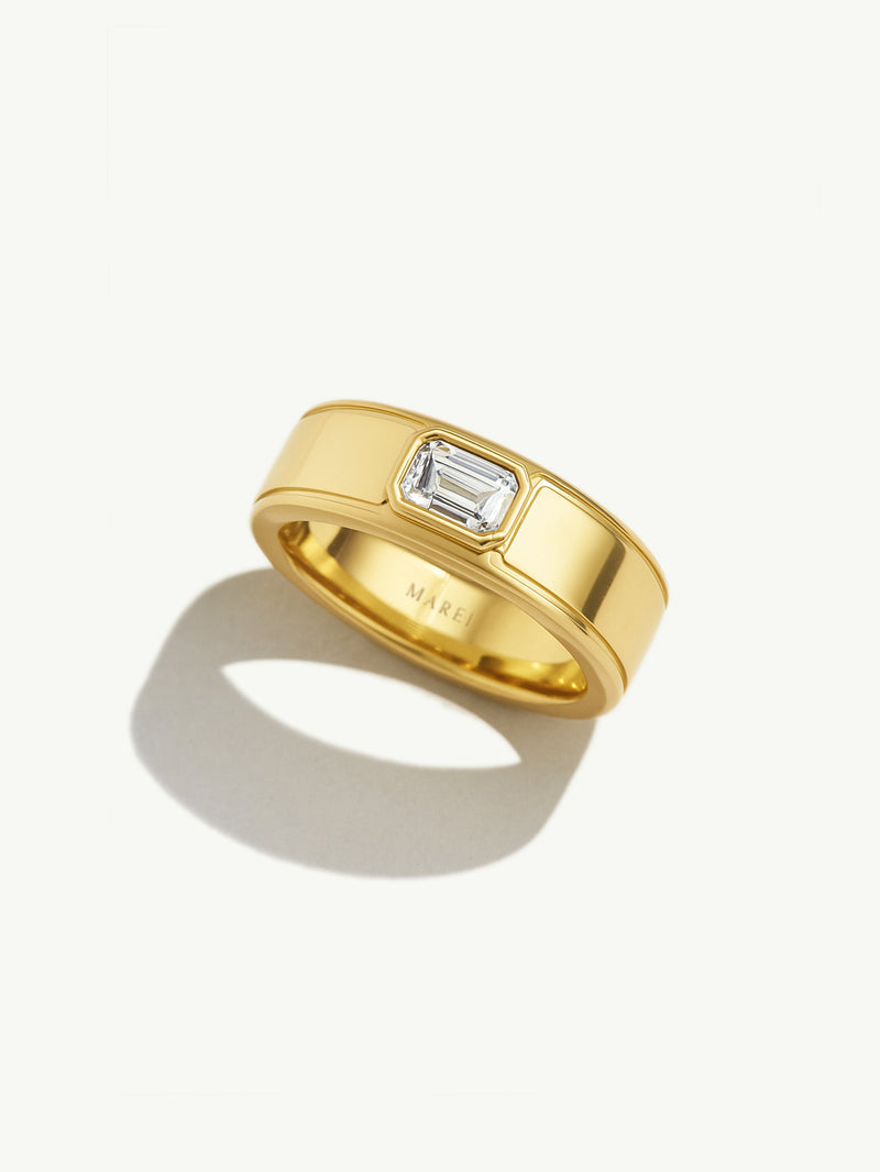 Monolith Men's Ring With Emerald-Cut Diamond In Platinum 950, 0.50 CTW