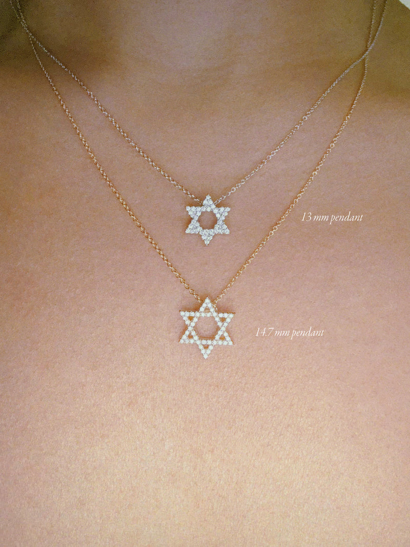 Star of David Pendant Necklace With Pavé-Set Diamonds, 0.20 CTW