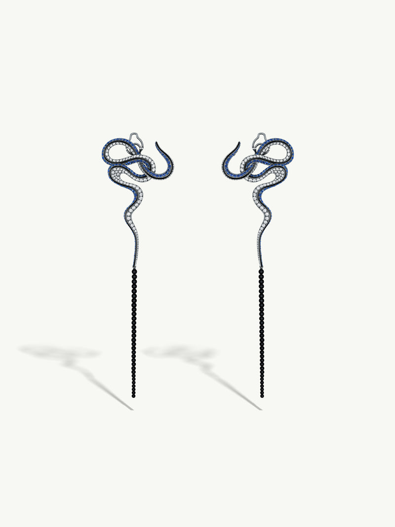 Black Opium Hayya Serpentine Earrings With Blue Sapphires & Brilliant-Cut White Diamonds