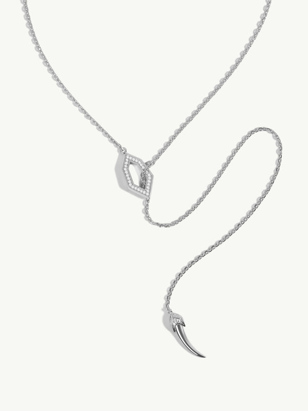 Amanti Hexagon Pendant Lariat Necklace With Pavé-Set Brilliant Diamonds In 18K White Gold, 30" Inches