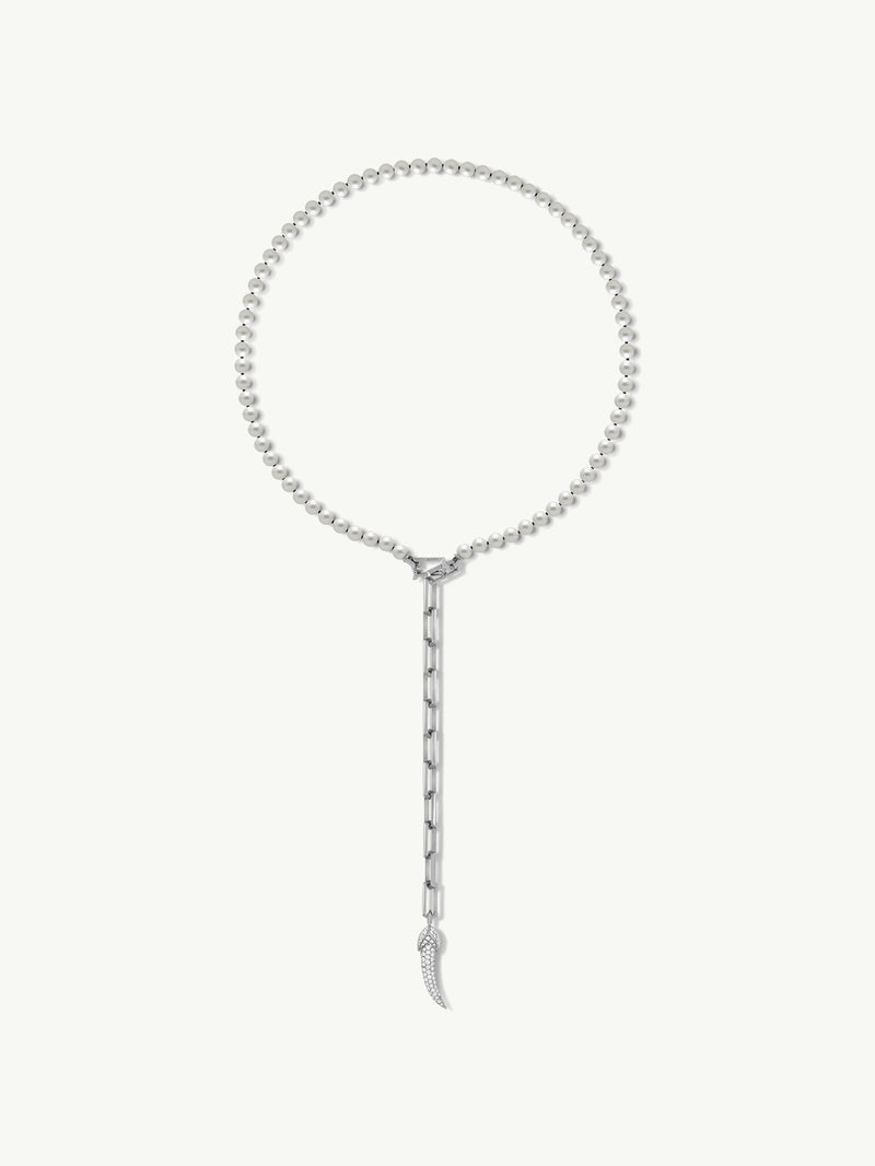 Damian Horn Talisman Pearl Necklace With Pavé-Set Brilliant Diamonds In 18K White Gold