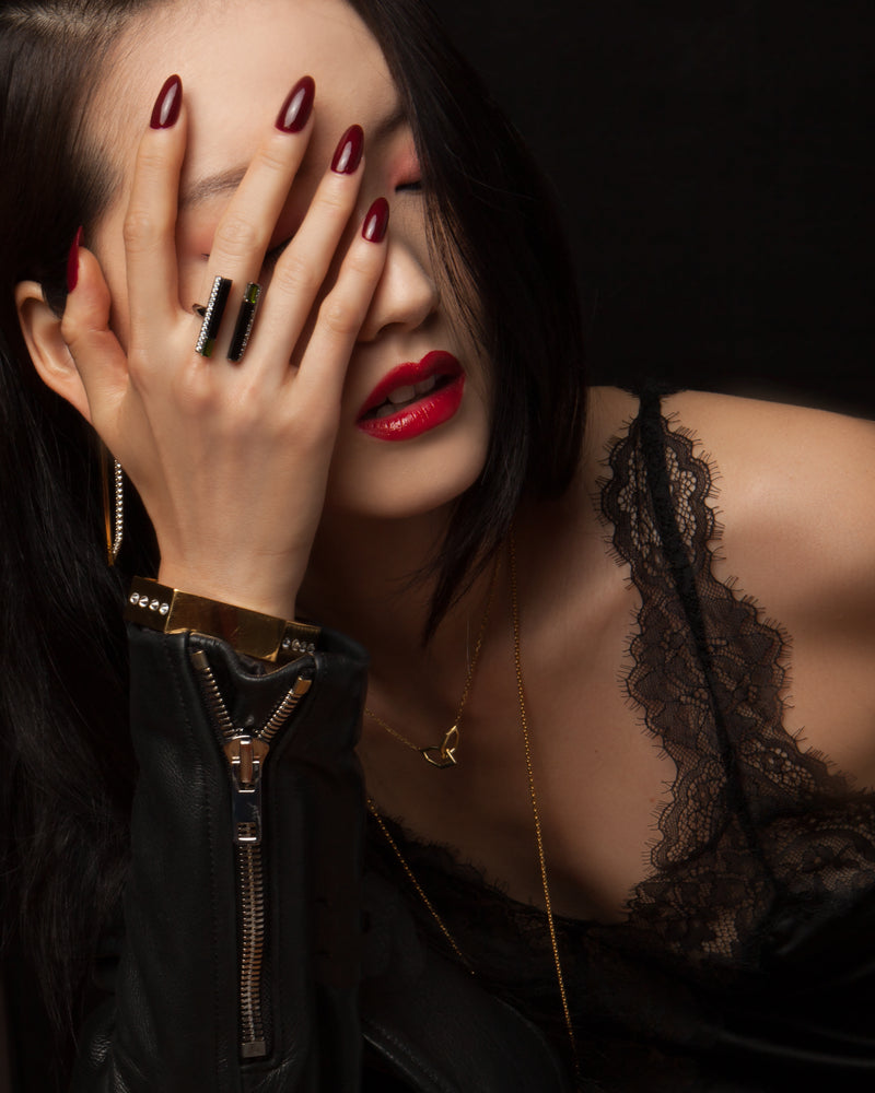 Invidia Black Onyx Column Ring With Baguette-Cut White Diamond Ring & Pavé-Set Diamonds In 18K Rose Gold