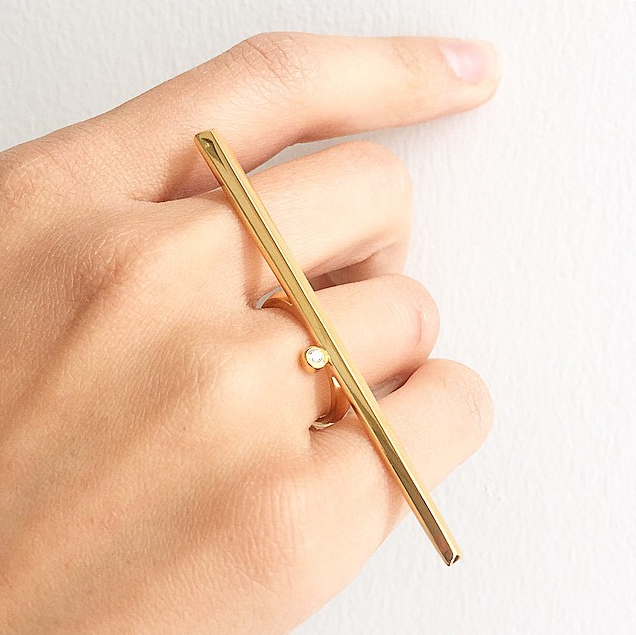 Lilith Brilliant-Cut White Diamond Bar Ring In 18K Blackened Gold