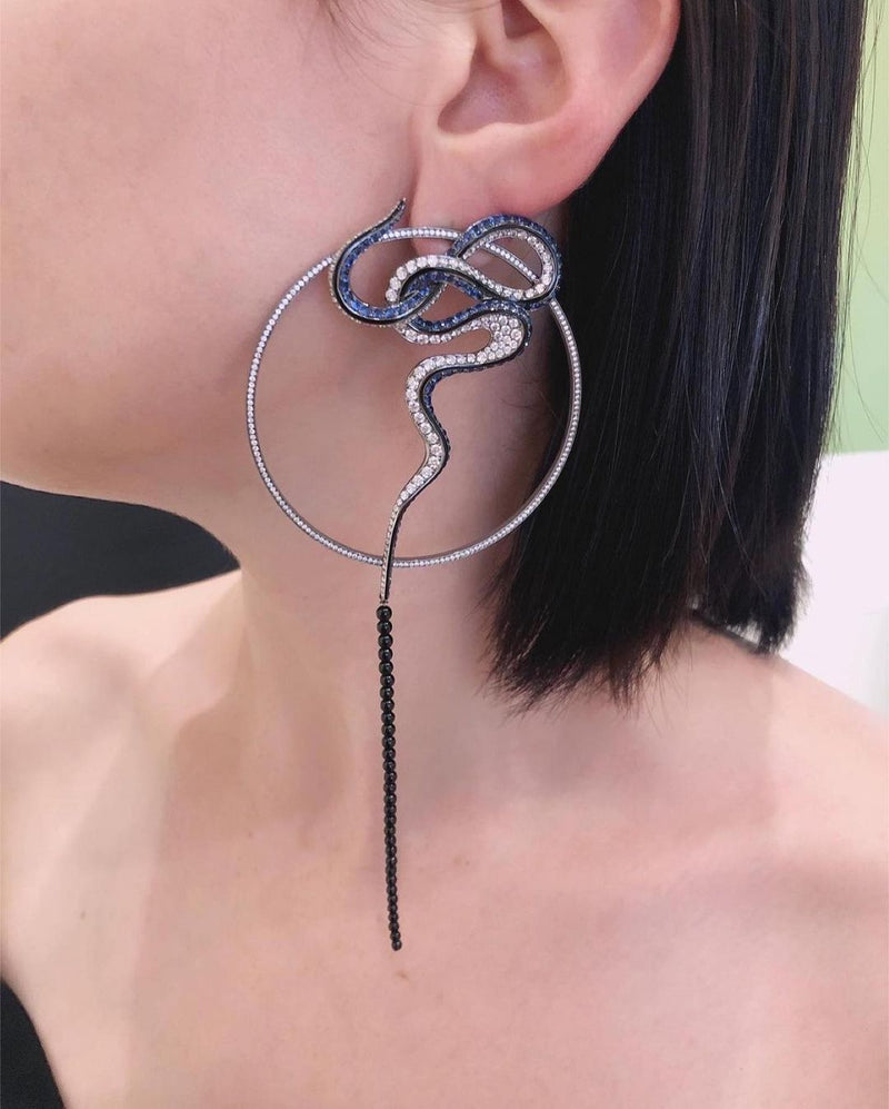 Black Opium Hayya Serpentine Earrings With Blue Sapphires & Brilliant-Cut White Diamonds