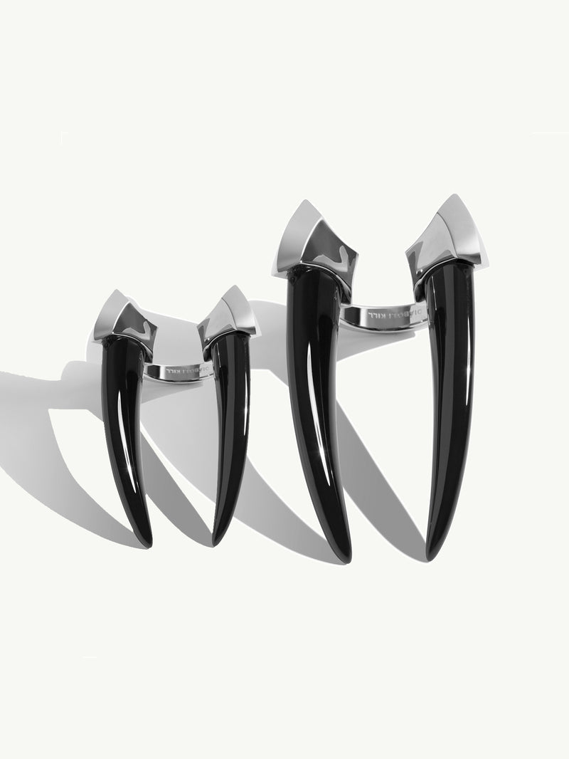 Mini Damian Black Onyx Horn Talisman Ring In Platinum