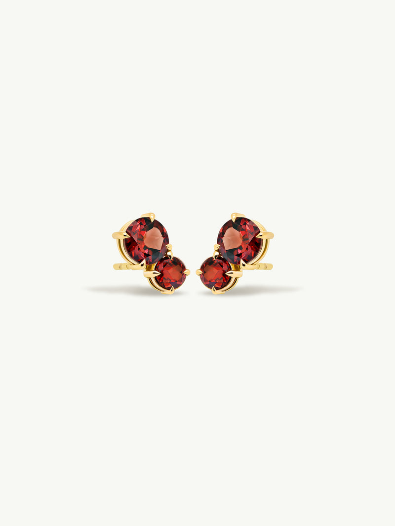 Isadora Two-Stone Stud Earrings With Red Garnets In 18K Yellow Gold