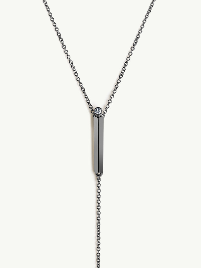 Aracelis Lariat Necklace With Brilliant-Cut Solitaire White Diamond in 18K Blackened Gold