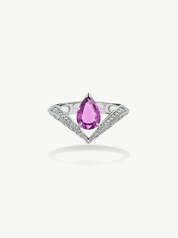 Dorian Floating Teardrop-Shaped Vivid Pink Sapphire Engagement Ring In Platinum
