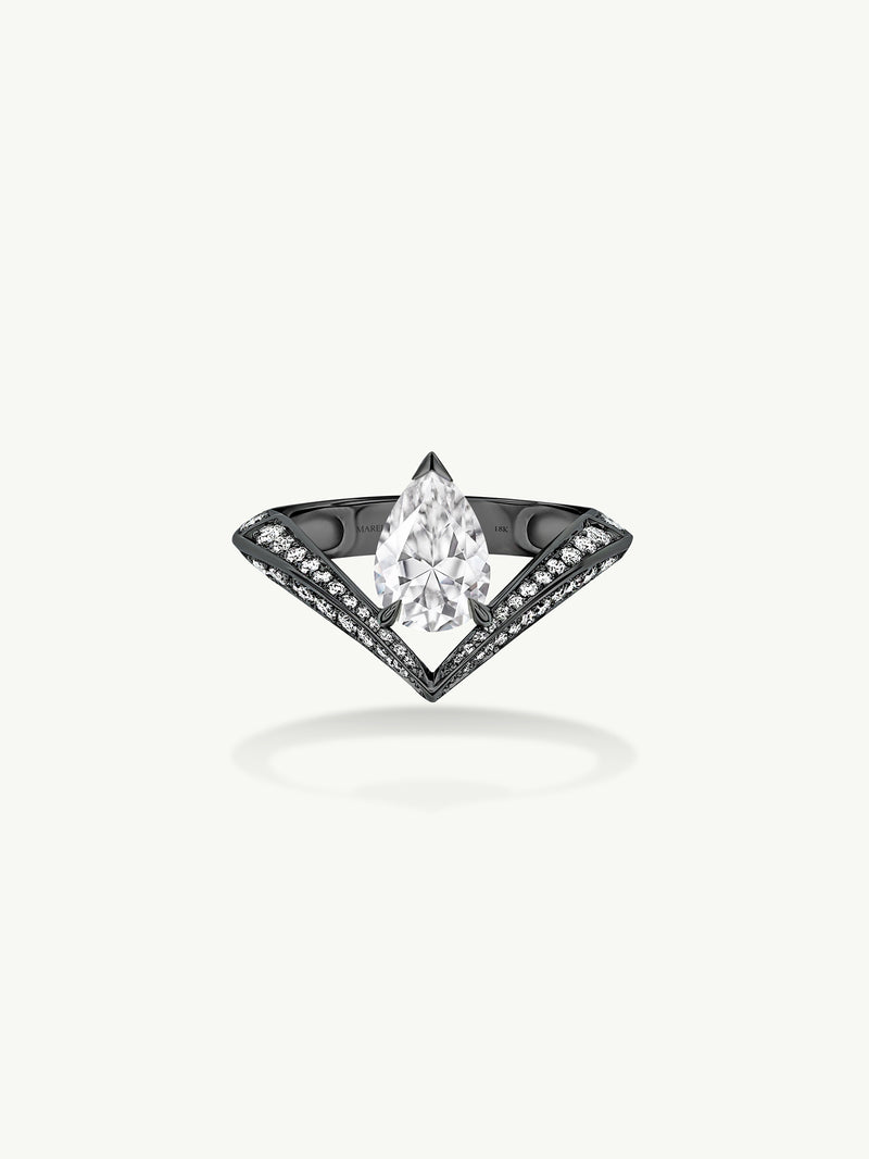 Dorian Floating Teardrop-Shaped Brilliant White Diamond Engagement Ring In 18K Blackened Gold