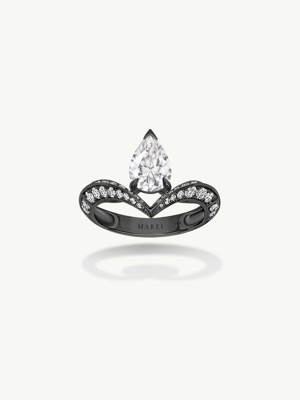 Dorian Floating Teardrop-Shaped Brilliant White Diamond Engagement Ring In 18K Blackened Gold