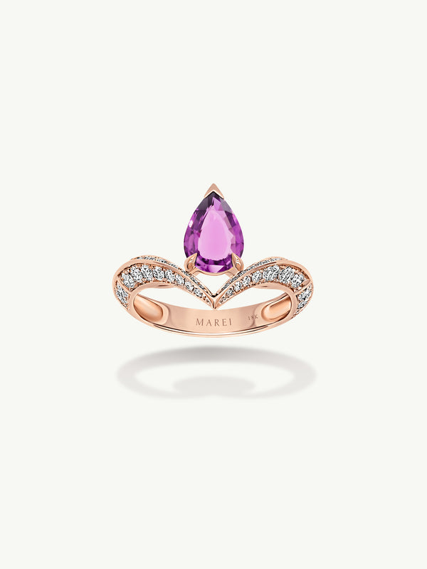 Dorian Floating Teardrop-Shaped Vivid Pink Sapphire Engagement Ring In 18K Rose Gold