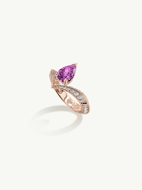 Dorian Floating Teardrop-Shaped Vivid Pink Sapphire Engagement Ring In 18K Rose Gold
