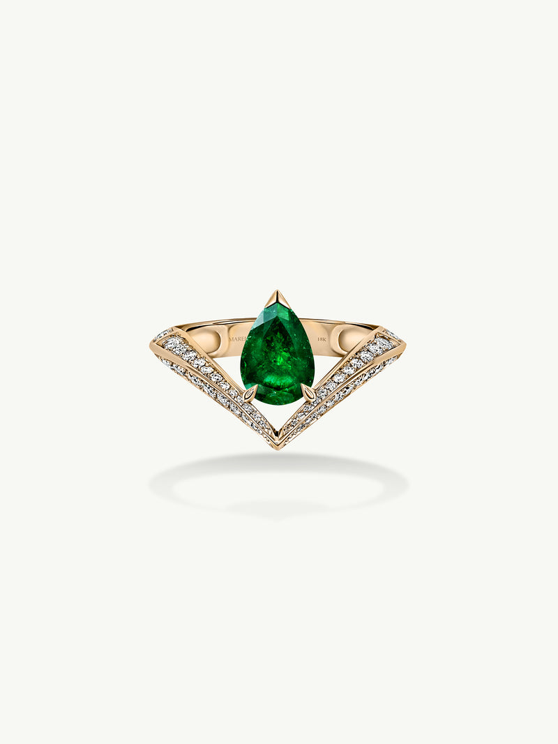 Dorian Floating Teardrop-Shaped Emerald Engagement Ring In 18K Yellow Gold
