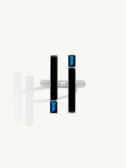 Invidia Black Onyx Column Ring With Baguette-Cut Blue Sapphires In 18-Karat White Gold