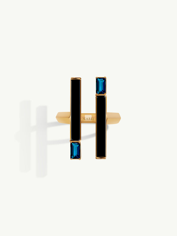 Invidia Black Onyx Column Ring & Baguette-Cut Blue Sapphires In 18-Karat Yellow Gold