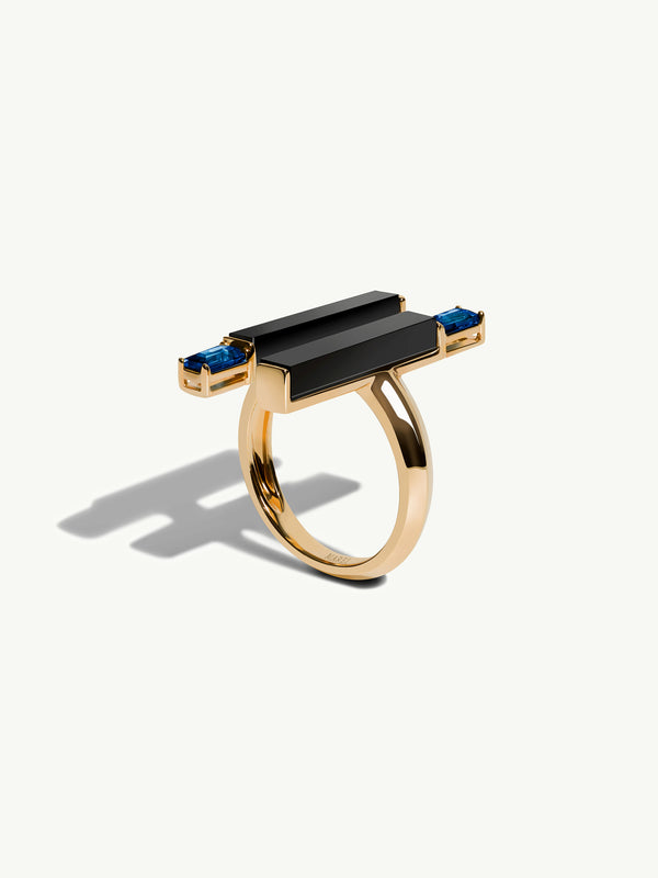 Invidia Black Onyx Column Ring & Baguette-Cut Blue Sapphires In 18-Karat Yellow Gold