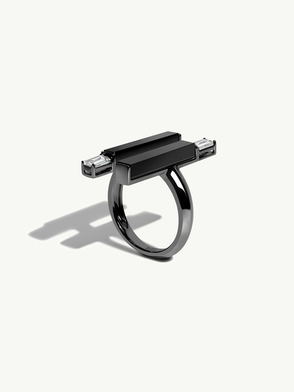 Invidia Black Onyx Column Ring With Baguette-Cut White Diamonds In 18-Karat Blackened Gold