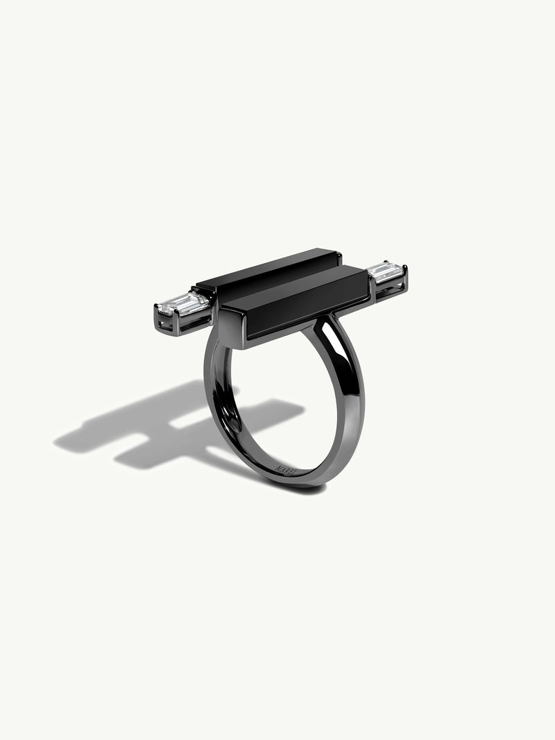 Invidia Black Onyx Column Ring With Baguette-Cut White Diamonds In 18-Karat Blackened Gold