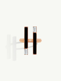 Invidia Black Onyx Column Ring With Baguette-Cut White Diamonds In 18-Karat Rose Gold