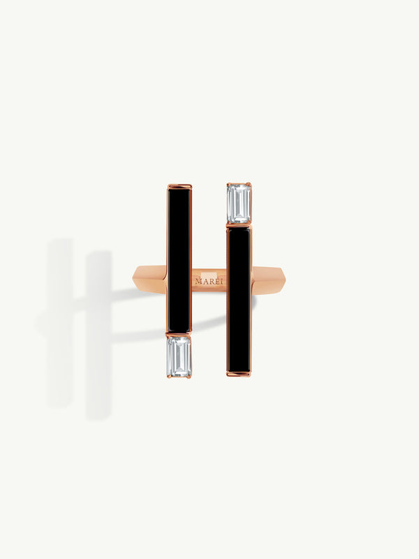 Invidia Black Onyx Column Ring With Baguette-Cut White Diamonds In 18-Karat Rose Gold