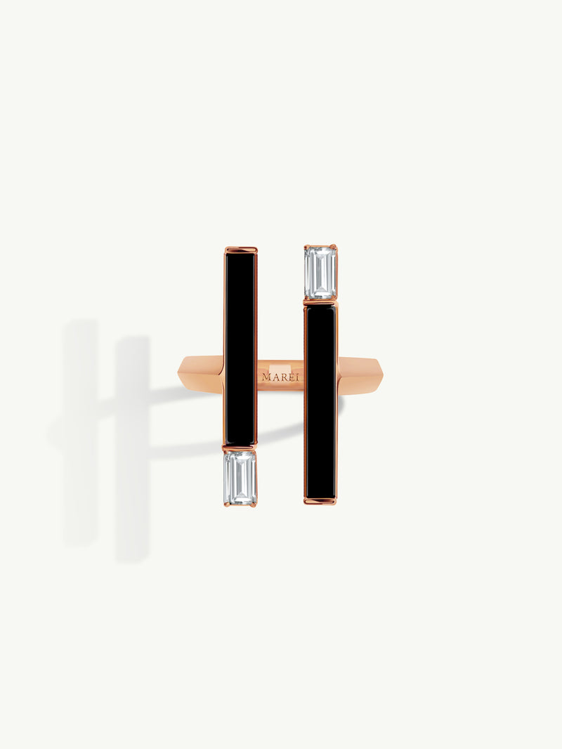 Invidia Black Onyx Column Ring With Baguette-Cut White Diamonds In 18-Karat Rose Gold