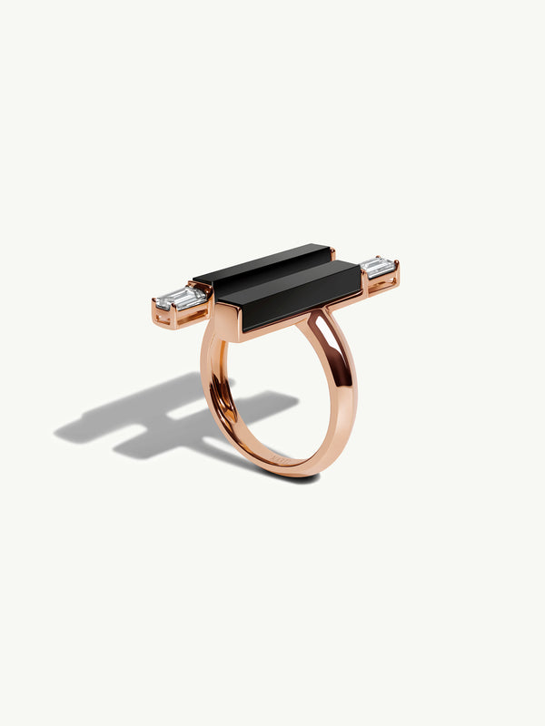 Invidia Black Onyx Column Ring With Baguette-Cut White Diamonds In 18-Karat Rose Gold