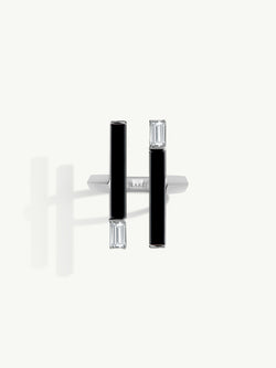 Invidia Black Onyx Column Ring With Baguette-Cut White Diamonds In 18-Karat White Gold