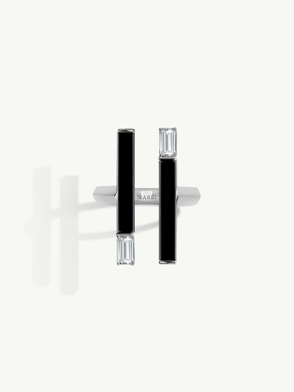 Invidia Black Onyx Column Ring With Baguette-Cut White Diamonds In 18-Karat White Gold