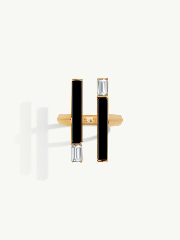 Invidia Black Onyx Column Ring With Baguette-Cut White Diamonds In 18-Karat Yellow Gold