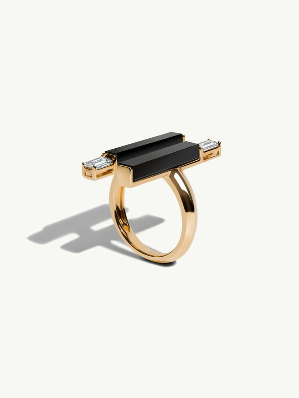 Invidia Black Onyx Column Ring With Baguette-Cut White Diamonds In 18-Karat Yellow Gold