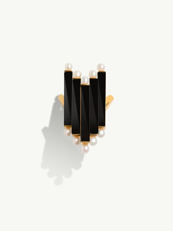 Invidia Black Onyx Column & Pearl Ring In 18-Karat Yellow Gold