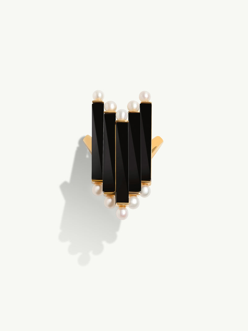 Invidia Black Onyx Column & Pearl Ring In 18-Karat Yellow Gold