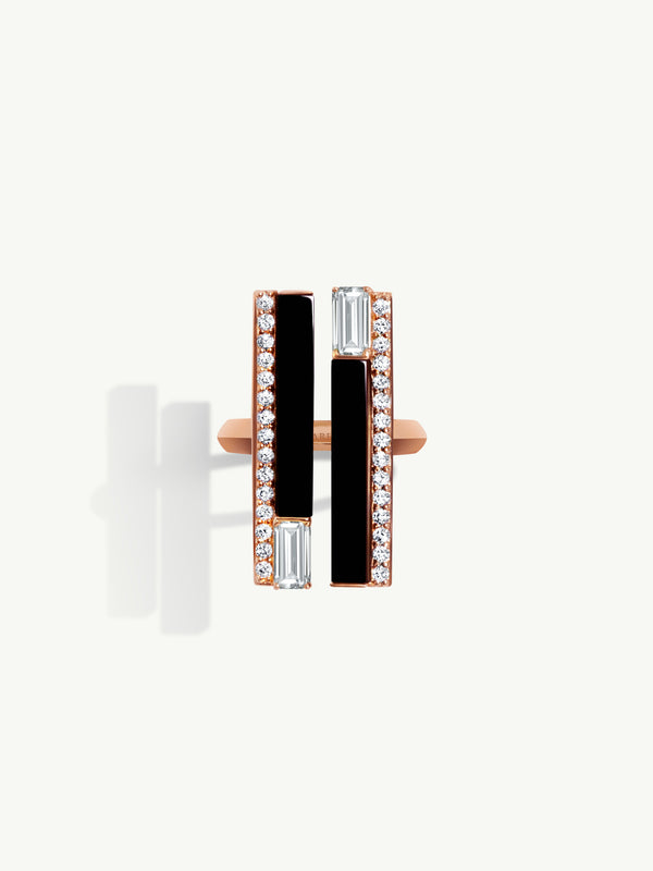 Invidia Black Onyx Column Ring With Baguette-Cut White Diamond Ring & Pavé-Set Diamonds In 18K Rose Gold