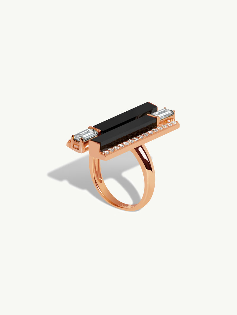 Invidia Black Onyx Column Ring With Baguette-Cut White Diamond Ring & Pavé-Set Diamonds In 18K Rose Gold