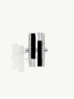 Invidia Black Onyx Column Ring With Baguette-Cut White Diamonds & Pavé-Set Diamonds In 18K White Gold