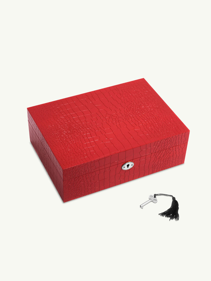 Red Crocodile-Textured Leather Jewelry Box