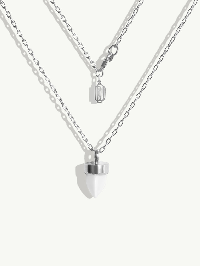 Levant Necklace White Agate Amulet in Sterling Silver