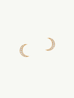 Celestial Moonbeam Stud Earrings With Pavé-Set White Diamonds, 0.10 CTW