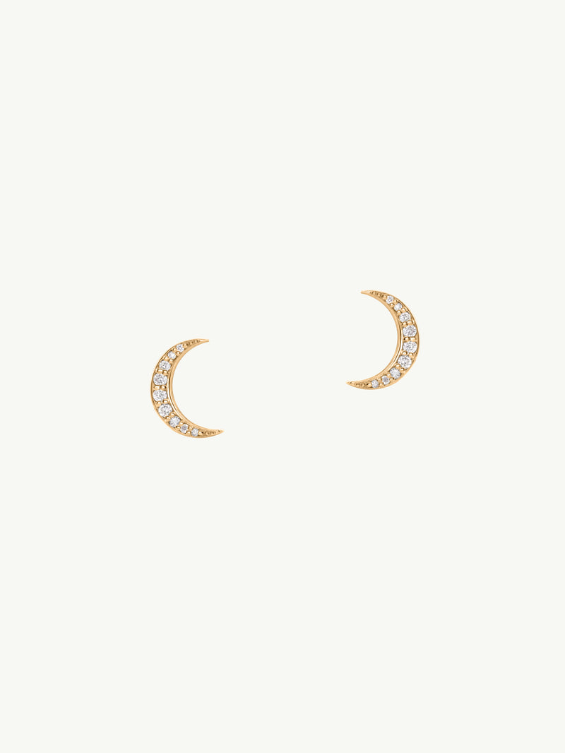 Celestial Moonbeam Stud Earrings With Pavé-Set White Diamonds, 0.10 CTW